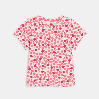 سالوبيت قصير من الدنيم وتيشيرت باللون الأزرق مع رسومات للفواكه، للفتيات الصغيرات.